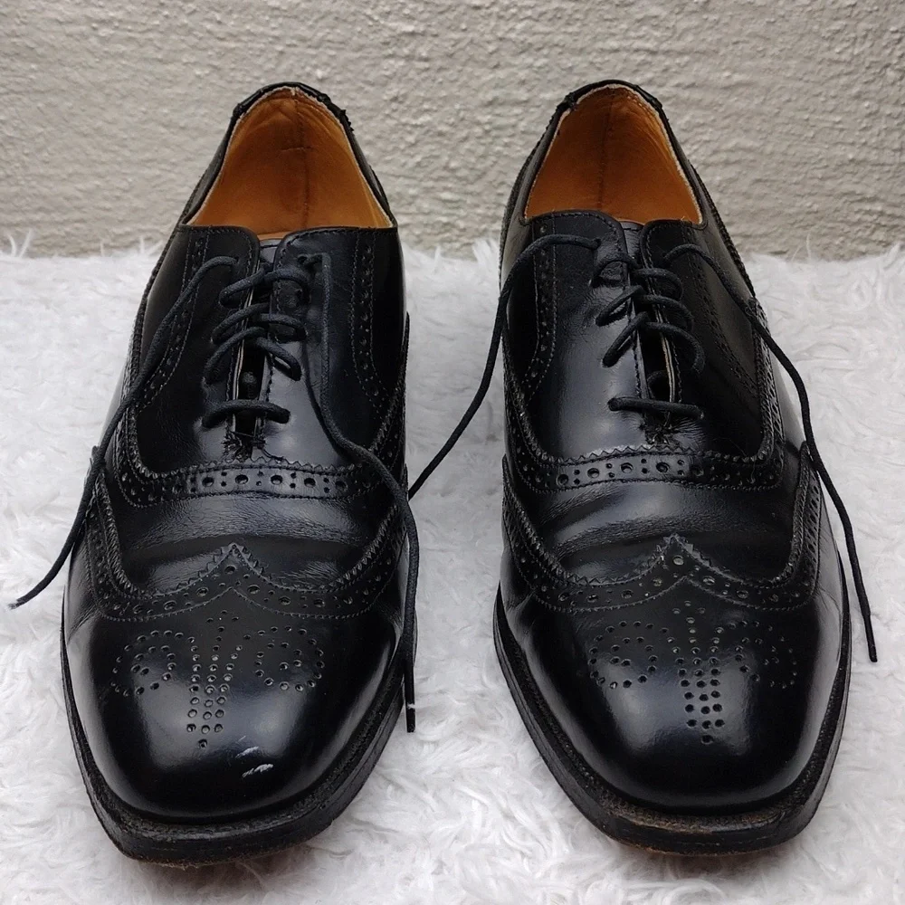 Nettleton USA Men's Black Leather Square Toe Lace Up Low Heel Brogue Dress Shoe